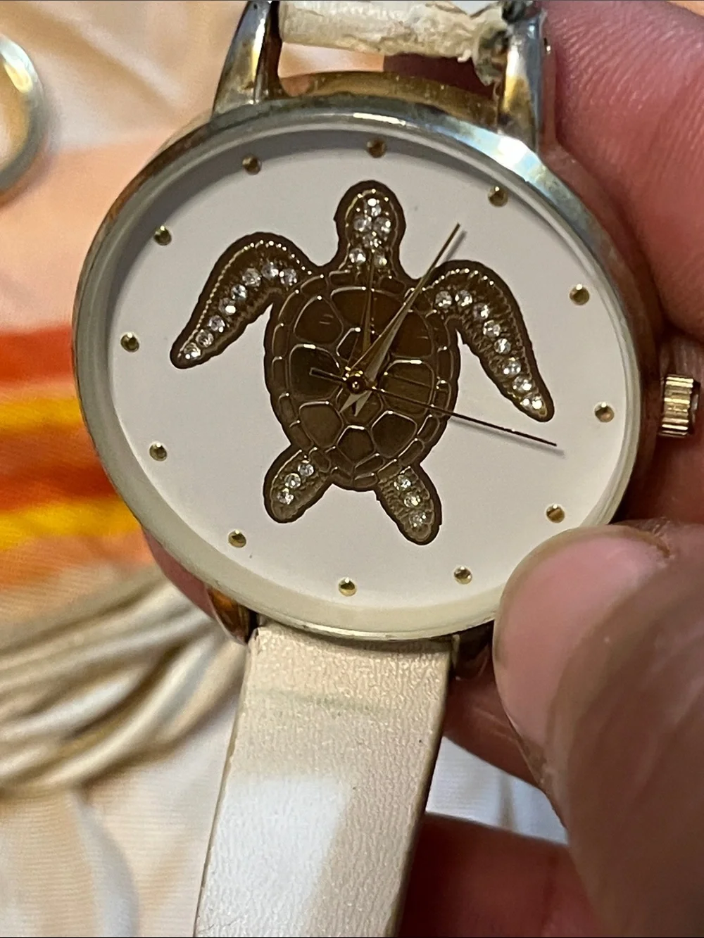 White Turtle Dial Women’s Watch with Coordinating Tassel Bracelet
